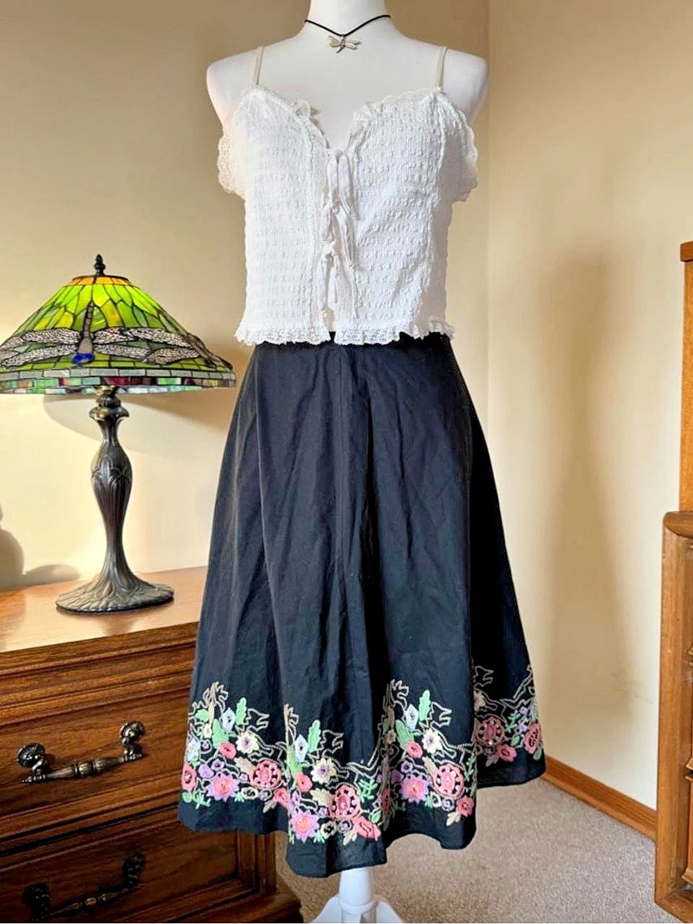Apt. 9 Floral Embroidered Midi Skirt Black & Pink 14